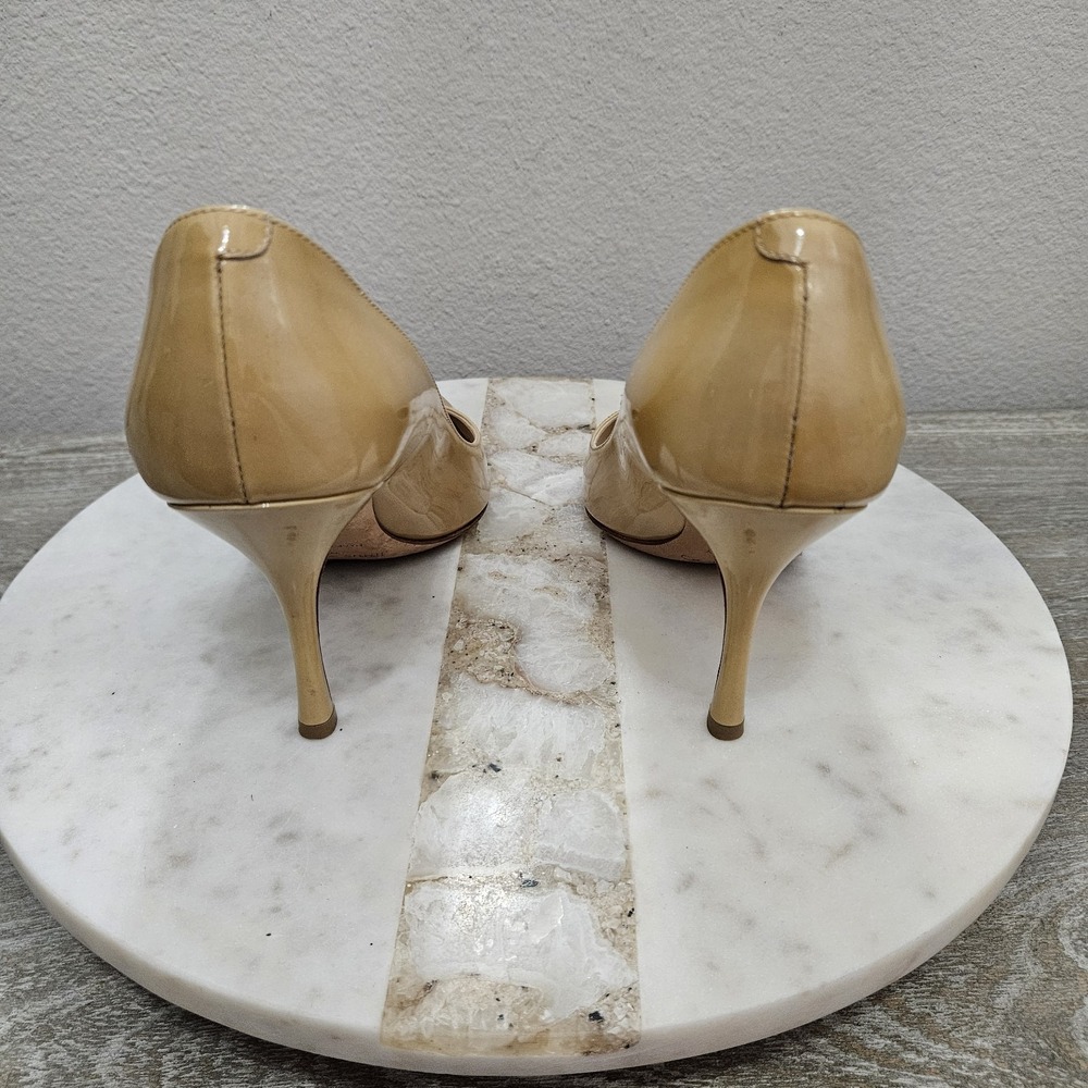 Jimmy Choo Beige Patent Leather Pointed-Toe Pumps - Picture 7 of 12